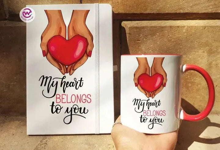 Set - ( Rubber Covers Notebook+ Colored Inside-Handle Mug )-Valentine's Day1 - WE PRINT