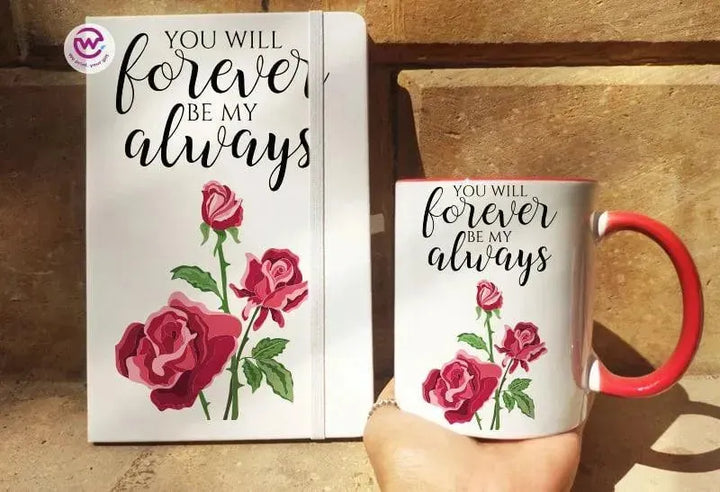 Set - ( Rubber Covers Notebook+ Colored Inside-Handle Mug )-Valentine's Day1 - WE PRINT