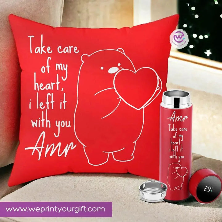 Set- ( Square Cushion + Digital Thermal Thermos ) -Valentine's Day - WE PRINT