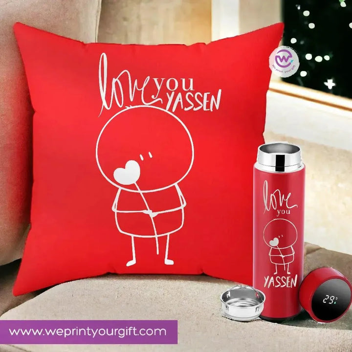 Set- ( Square Cushion + Digital Thermal Thermos ) -Valentine's Day - WE PRINT