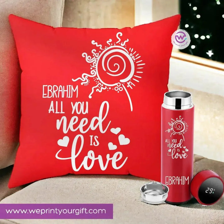 Set- ( Square Cushion + Digital Thermal Thermos ) -Valentine's Day - WE PRINT