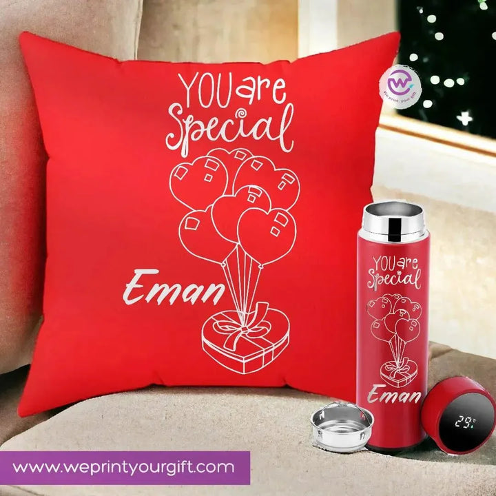 Set- ( Square Cushion + Digital Thermal Thermos ) -Valentine's Day - WE PRINT