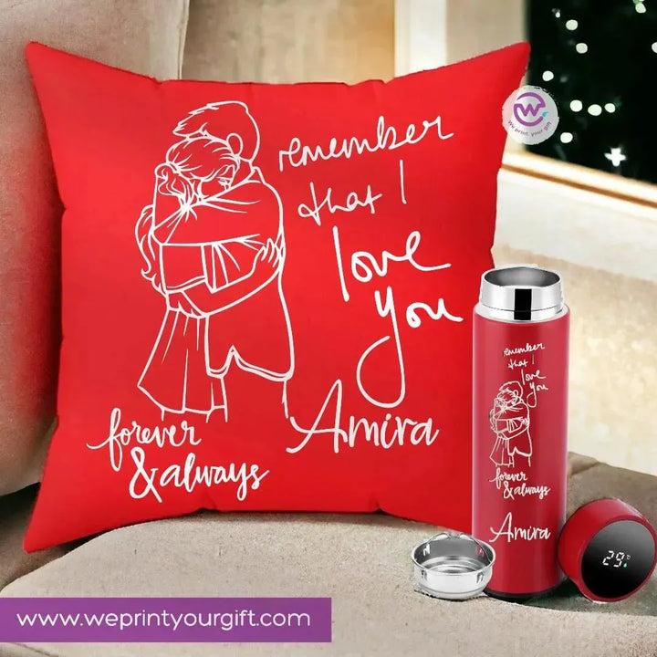 Set- ( Square Cushion + Digital Thermal Thermos ) -Valentine's Day - WE PRINT