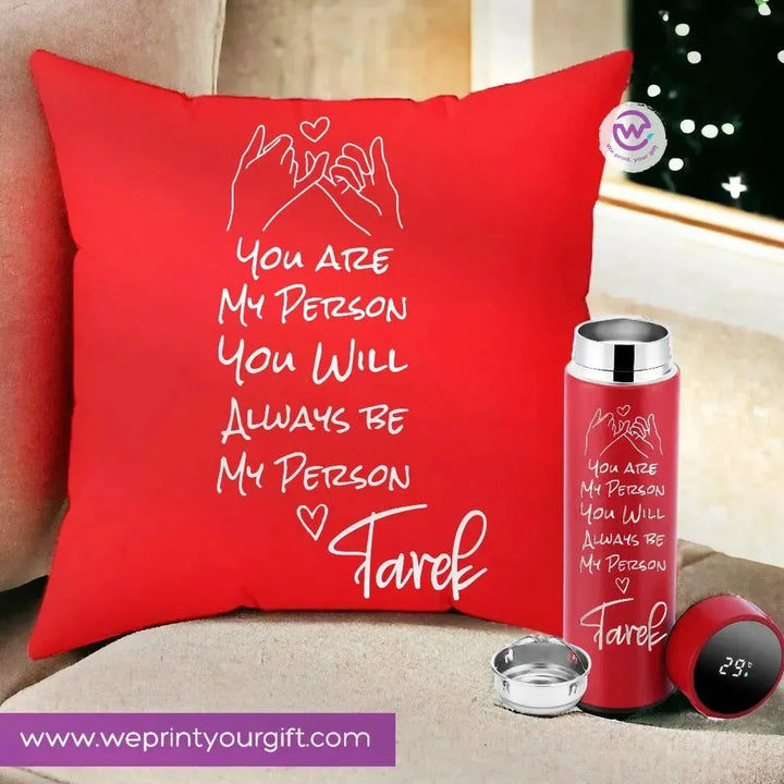 Set- ( Square Cushion + Digital Thermal Thermos ) -Valentine's Day - WE PRINT