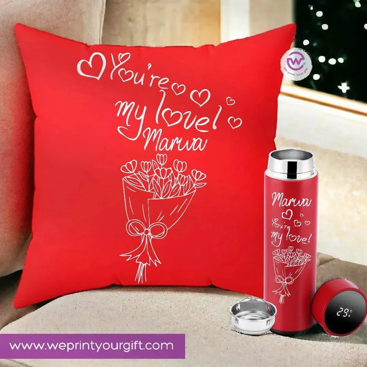 Set- ( Square Cushion + Digital Thermal Thermos ) -Valentine's Day - WE PRINT