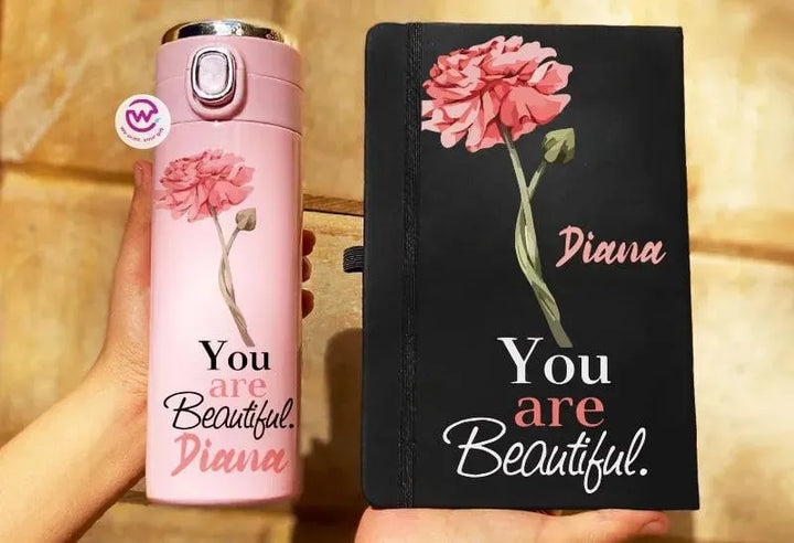 Set ( Thermal Mug with Lock & Digital Screen + Rubber Notebook ) - Mother's Day - WE PRINT