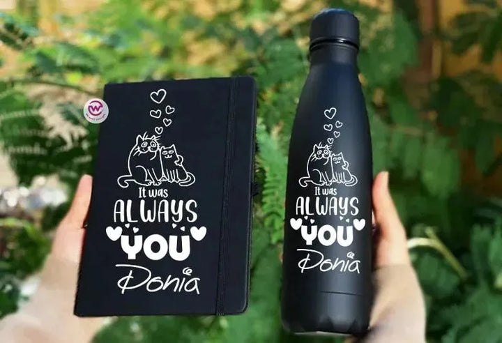 Set - ( Thermal Water bottle + Rubber Covers Notebook )-Valentine's Day - WE PRINT