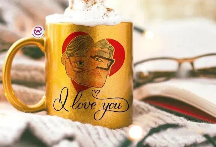 Sparkling mug-Gold-Valentine's - UP cartoon - WE PRINT