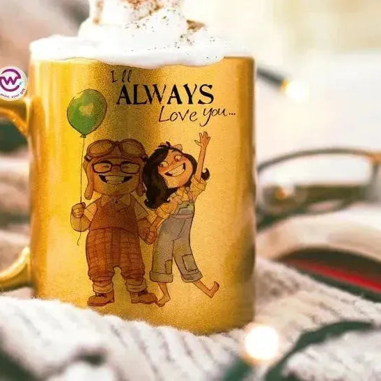 Sparkling mug-Gold-Valentine's - UP cartoon - WE PRINT