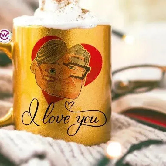 Sparkling mug-Gold-Valentine's - UP cartoon - WE PRINT