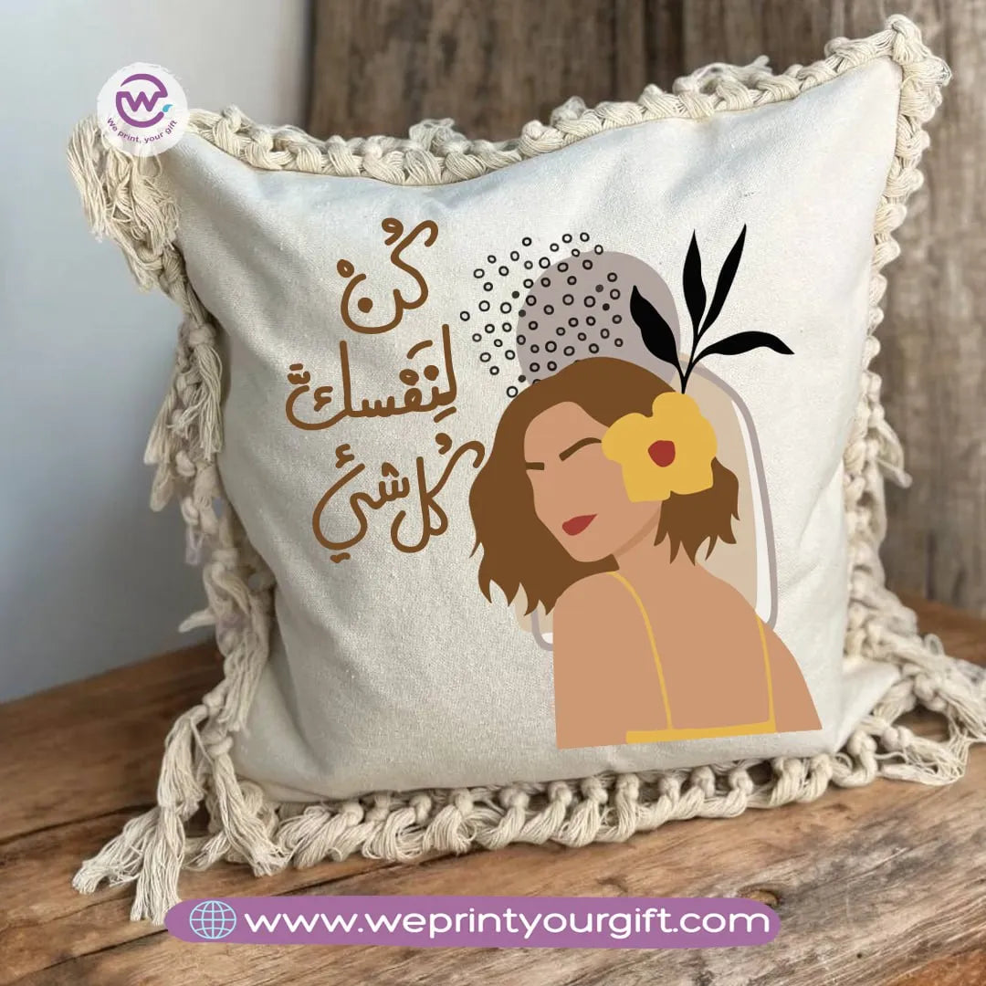 Square Cushion with Macrame Tassel- Boho - WE PRINT