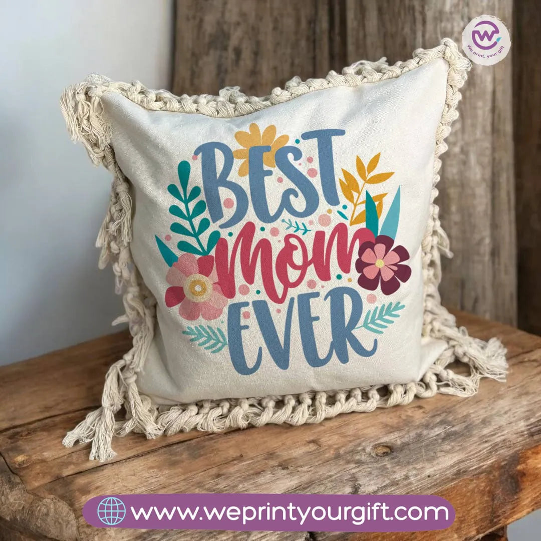 Square Cushion with Macrame Tassels- Mother's Day Designs - WE PRINT