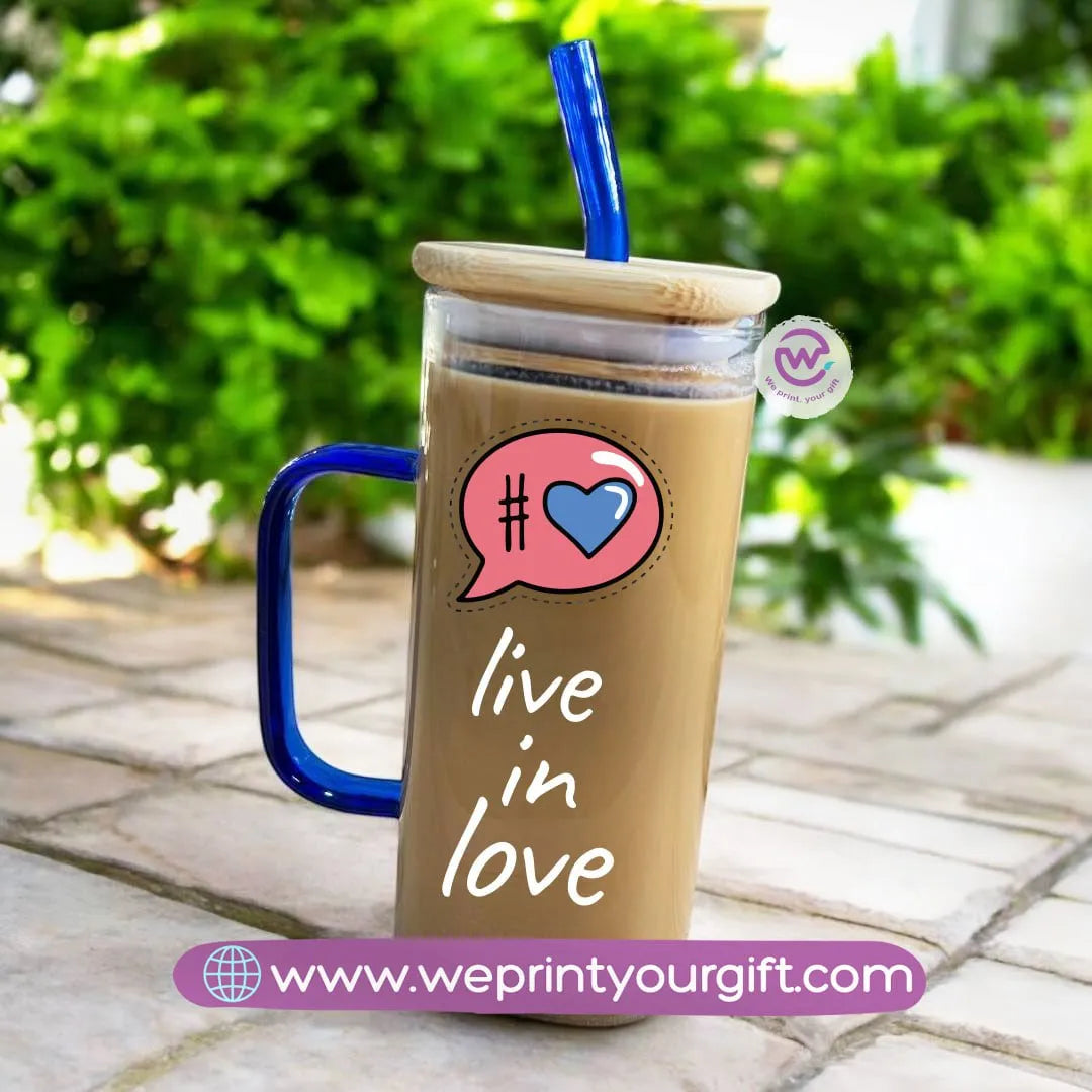 Square Glass Mug with Straw- Valentine’s Day designs - WE PRINT