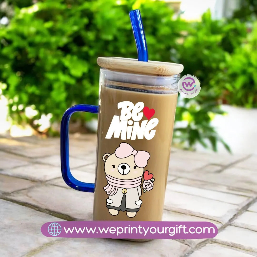 Square Glass Mug with Straw- Valentine’s Day designs - WE PRINT