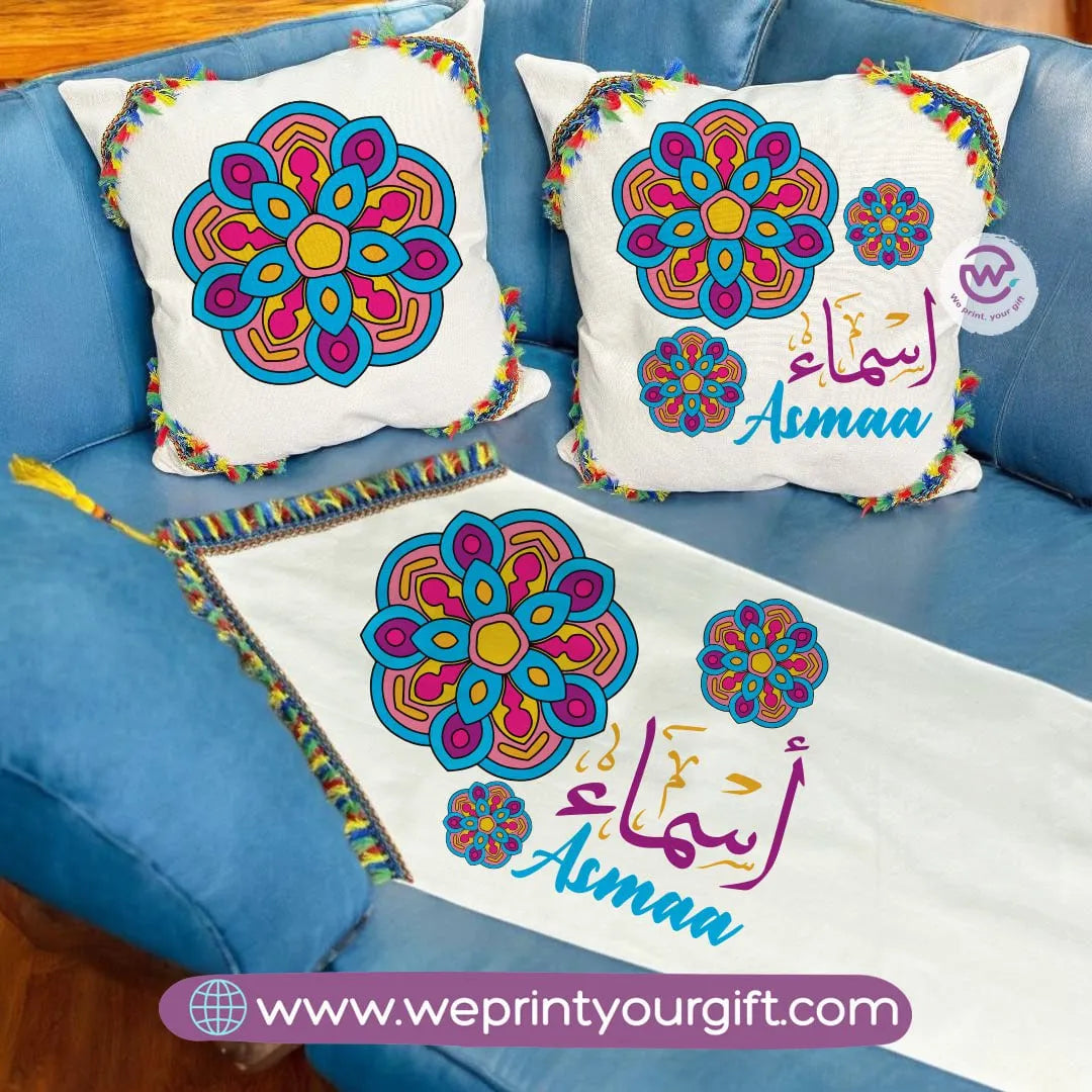 Table Runner ( Set of 2 cushions+ runner) -Names - WE PRINT