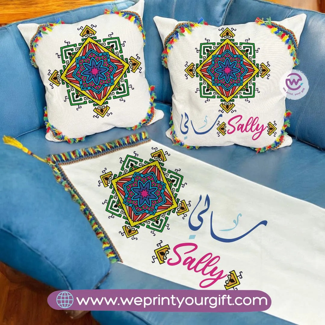 Table Runner ( Set of 2 cushions+ runner) -Names - WE PRINT