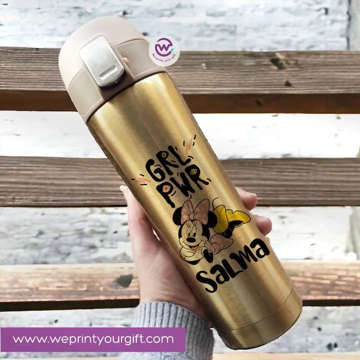 Thermal Mug With lock -Gold-Minnie Mouse - WE PRINT