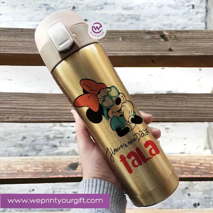 Thermal Mug With lock -Gold-Minnie Mouse - WE PRINT