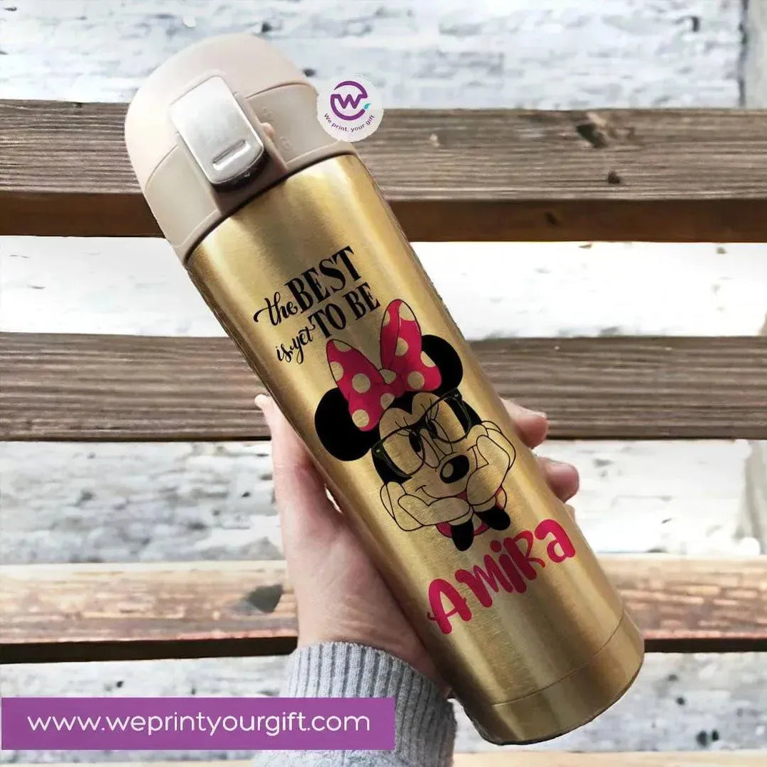 Thermal Mug With lock -Gold-Minnie Mouse - WE PRINT