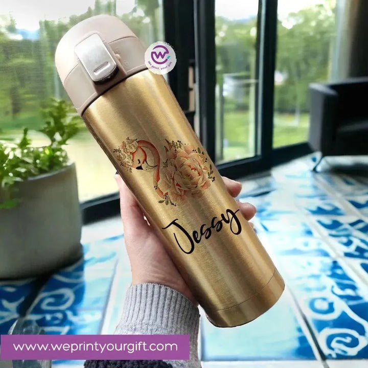 Thermal Mug With lock -Gold-Names Desings - WE PRINT