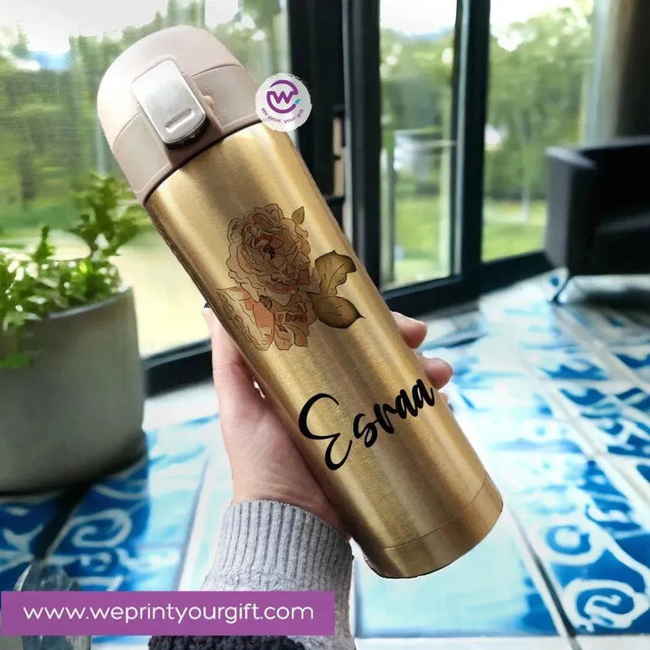 Thermal Mug With lock -Gold-Names Desings - WE PRINT