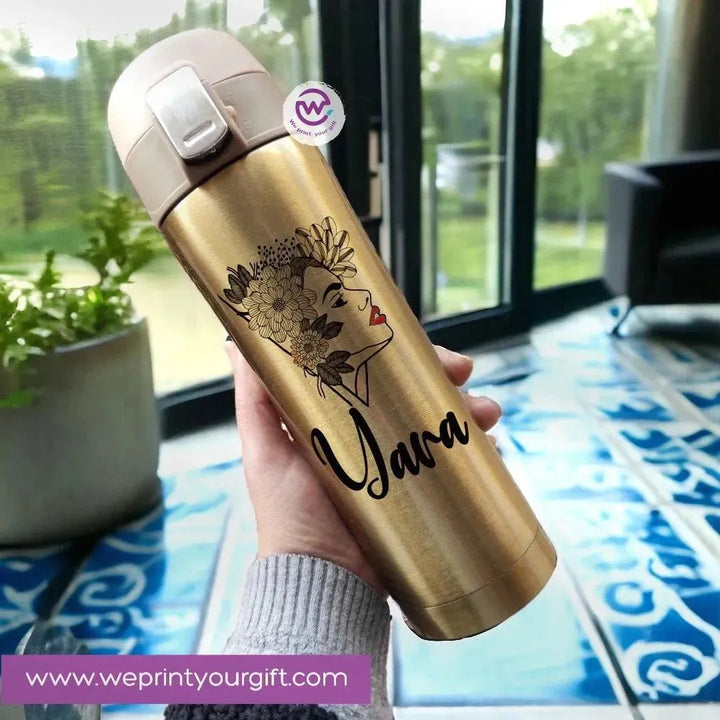 Thermal Mug With lock -Gold-Names Desings - WE PRINT