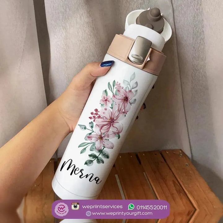 Thermal Mug with lock - Slim Shape - Floral - WE PRINT