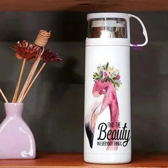 Thermal Thermos With Cup - Stainless Steel - Flamingos - WE PRINT