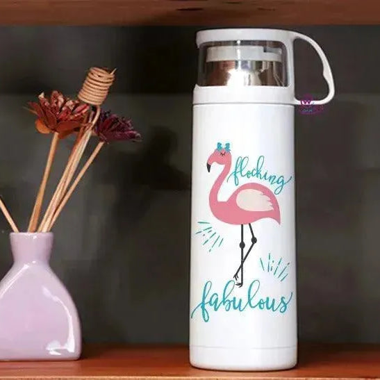 Thermal Thermos With Cup - Stainless Steel - Flamingos - WE PRINT