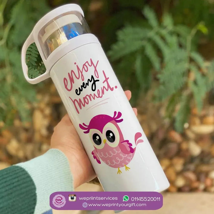 Thermal Thermos With Cup - Stainless Steel - Owl - WE PRINT