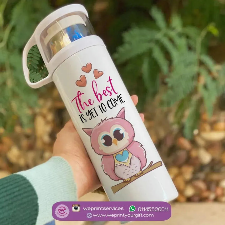 Thermal Thermos With Cup - Stainless Steel - Owl - WE PRINT