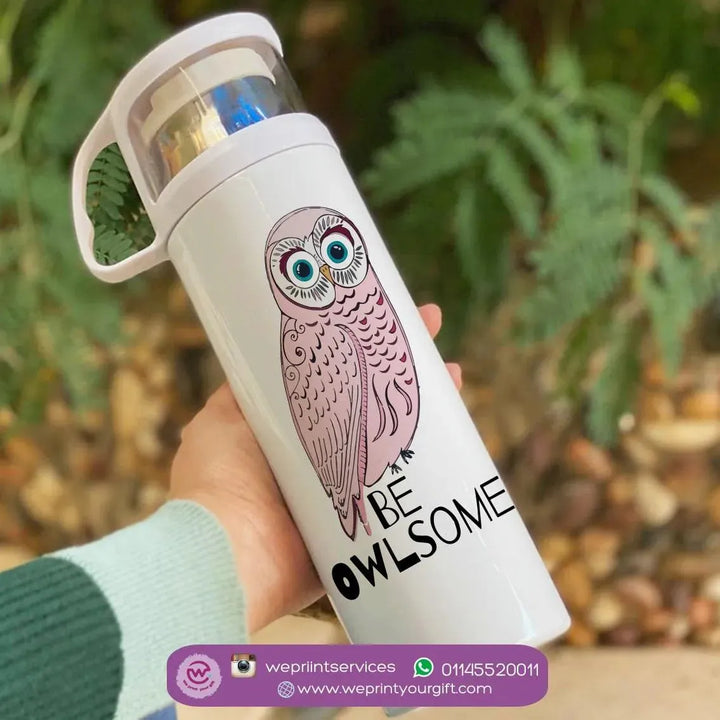 Thermal Thermos With Cup - Stainless Steel - Owl - WE PRINT