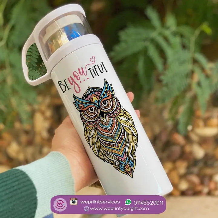 Thermal Thermos With Cup - Stainless Steel - Owl - WE PRINT