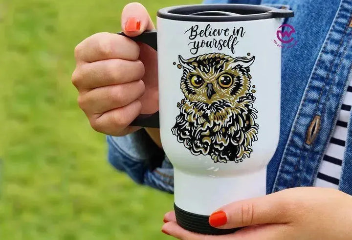 Travel Mug White - Owl - WE PRINT