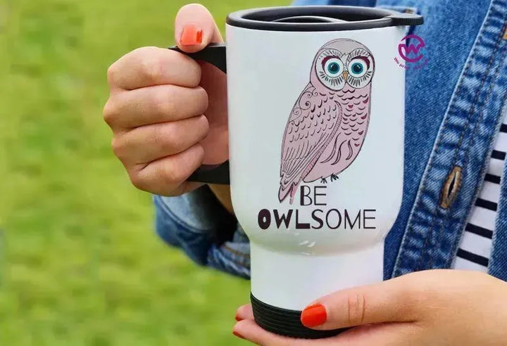 Travel Mug White - Owl - WE PRINT