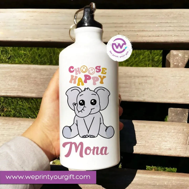 Water Bottle flask -Aluminum -Cute Elephant - WE PRINT