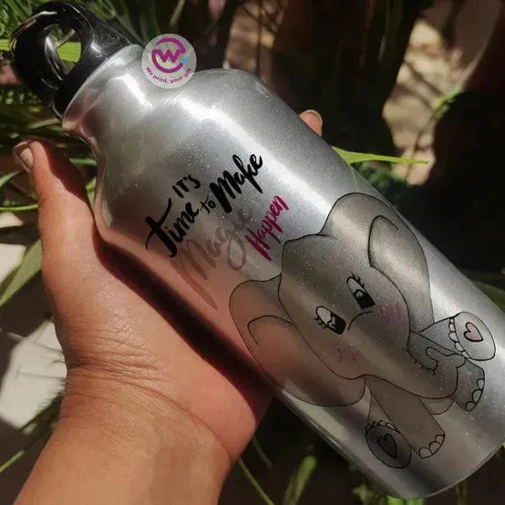 Water Bottle flask -Silver-Aluminum -Elephant - WE PRINT