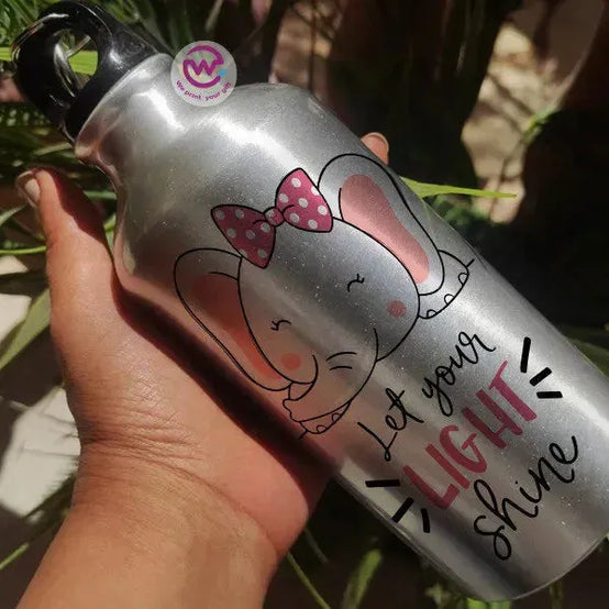 Water Bottle flask -Silver-Aluminum -Elephant - WE PRINT
