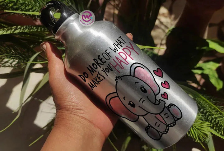 Water Bottle flask -Silver-Aluminum -Elephant - WE PRINT