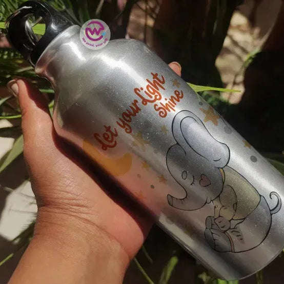 Water Bottle flask -Silver-Aluminum -Elephant - WE PRINT