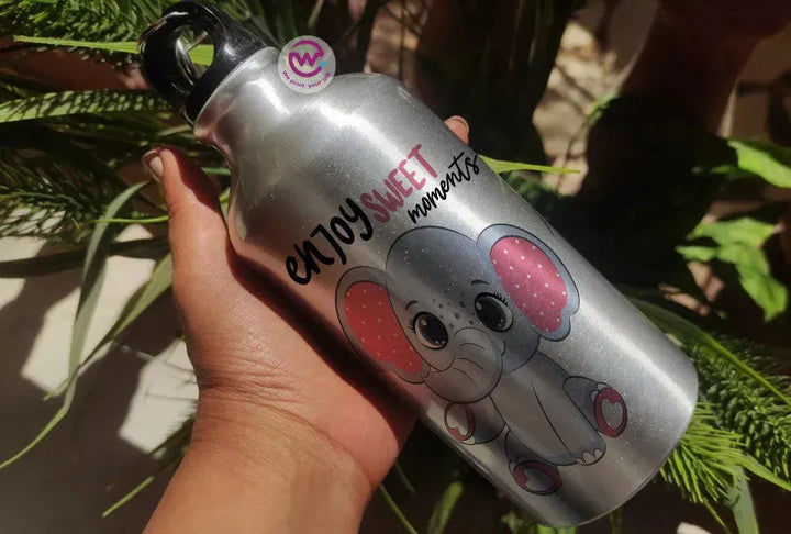 Water Bottle flask -Silver-Aluminum -Elephant - WE PRINT