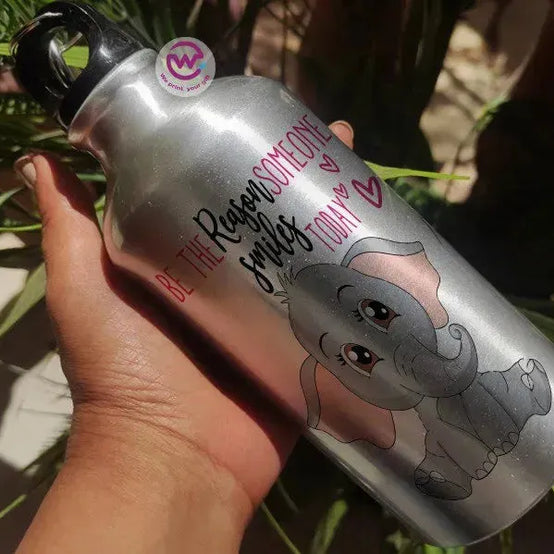Water Bottle flask -Silver-Aluminum -Elephant - WE PRINT