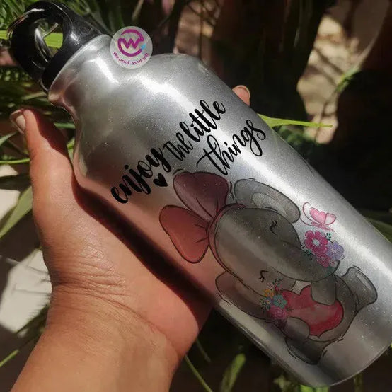 Water Bottle flask -Silver-Aluminum -Elephant - WE PRINT