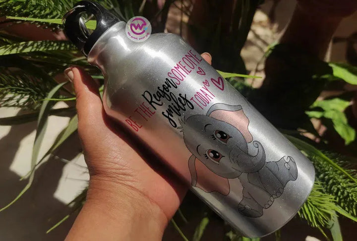 Water Bottle flask -Silver-Aluminum -Elephant - WE PRINT