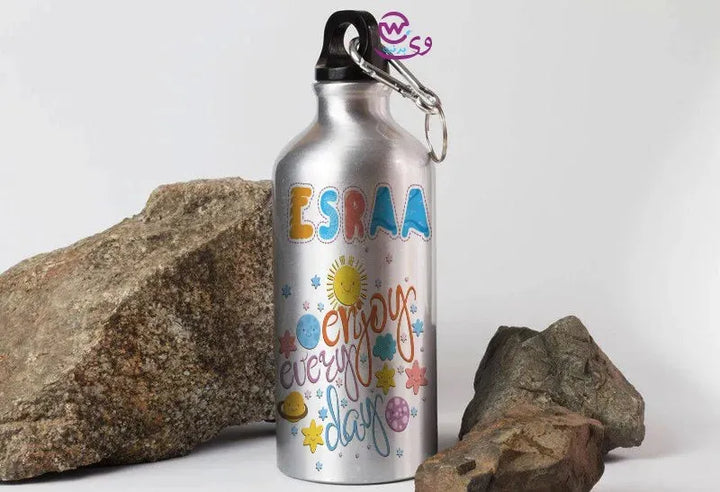 Water Bottle flask -silver-Aluminum -motivational - WE PRINT