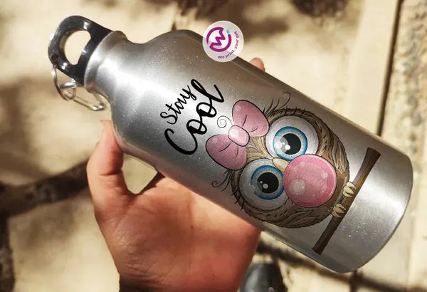 Water Bottle flask -Silver-Aluminum -Owl - WE PRINT