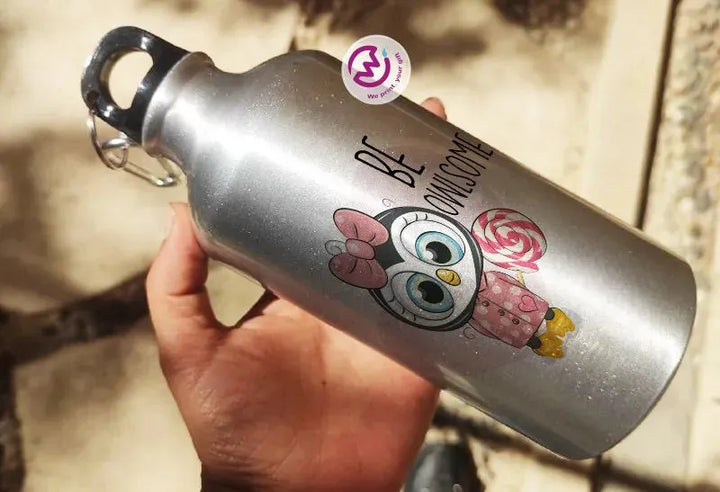 Water Bottle flask -Silver-Aluminum -Owl - WE PRINT