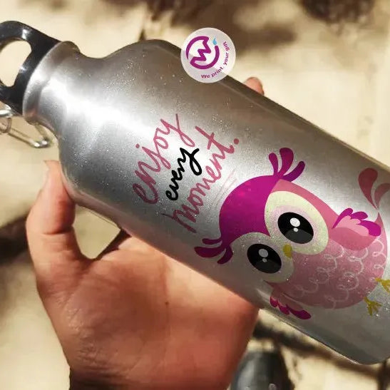 Water Bottle flask -Silver-Aluminum -Owl - WE PRINT