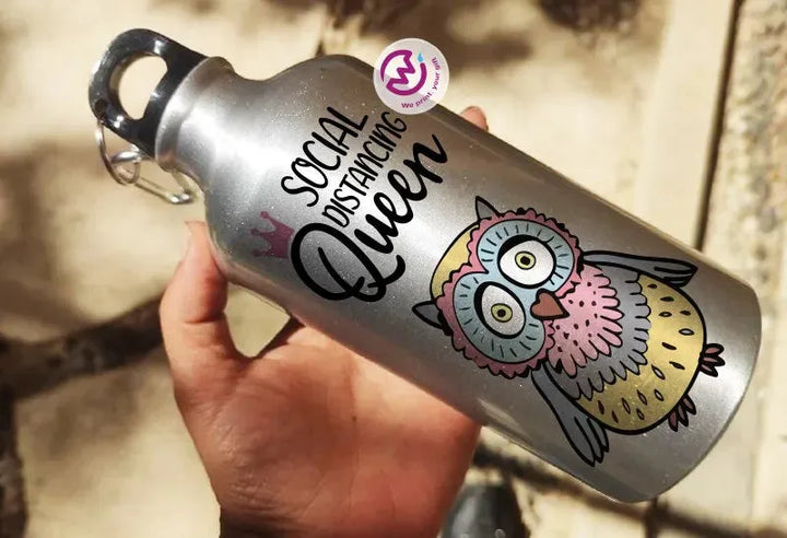 Water Bottle flask -Silver-Aluminum -Owl - WE PRINT