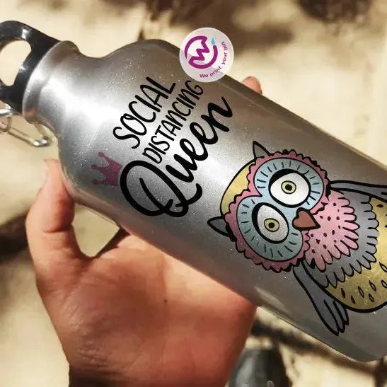 Water Bottle flask -Silver-Aluminum -Owl - WE PRINT